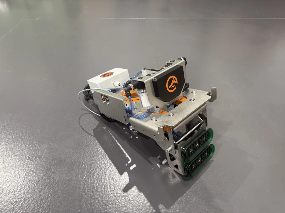 Fox Precision Tooling compact mobile robot cart, company branded